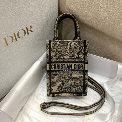 Dior Mini Book Tote Phone Bag In Hazelnut Toile de Jouy Embroidery TDBS2969