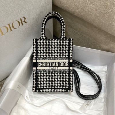 Dior Mini Book Tote Phone Bag In Micro Houndstooth Embroidery TDBS2970