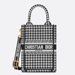 Dior Mini Book Tote Phone Bag In Micro Houndstooth Embroidery TDBS2970