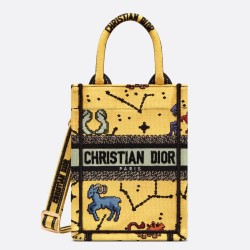 Dior Mini Book Tote Phone Bag In Yellow Pixel Zodiac Embroidery TDBS2972