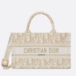 Dior Mini Book Tote with Strap in Gold-Tone Dior Oblique Embroidery TDBS25503