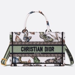 Dior Mini Book Tote with Strap in White Toile de Jouy Mexico Embroidery TDBS25504