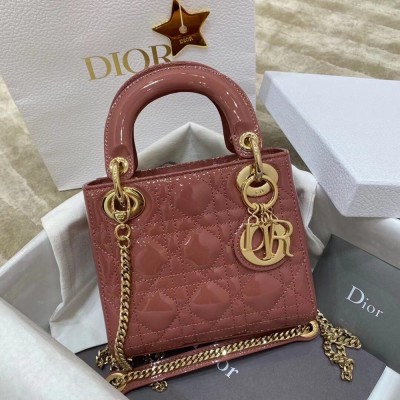 Dior Mini Lady Dior Bag In Beige Patent Calfskin TDBS25276