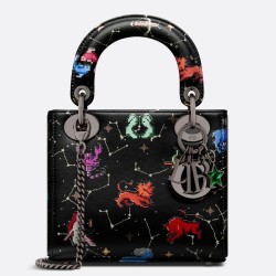 Dior Mini Lady Dior Bag In Black Calfskin with Pixel Zodiac Print TDBS25277