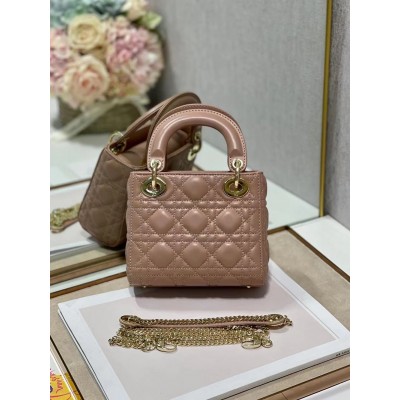 Dior Mini Lady Dior Bag In Blush Cannage Lambskin TDBS25281