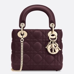 Dior Mini Lady Dior Bag In Bordeaux Lambskin TDBS25283