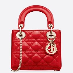 Dior Mini Lady Dior Bag In Cherry Patent Calfskin TDBS25284