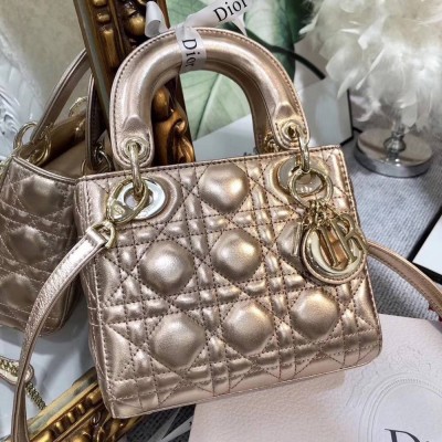 Dior Mini Lady Dior Bag In Gold Metallic Calfskin TDBS25285