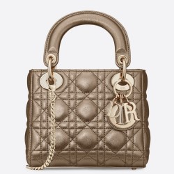 Dior Mini Lady Dior Bag In Gold Metallic Calfskin TDBS25285