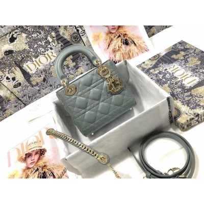 Dior Mini Lady Dior Bag In Grey Cannage Lambskin TDBS25286