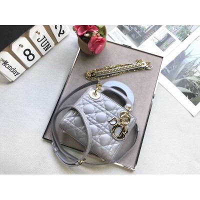 Dior Mini Lady Dior Bag In Grey Pearly Lambskin TDBS25288