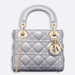 Dior Mini Lady Dior Bag In Grey Pearly Lambskin TDBS25288