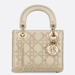 Dior Mini Lady Dior Bag In Metallic Lambskin with Beaded Embroidery TDBS25290