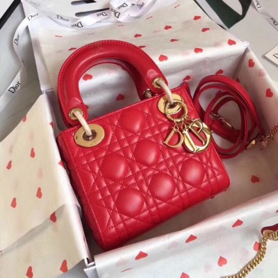 Dior Mini Lady Dior Bag In Red Lambskin TDBS25292