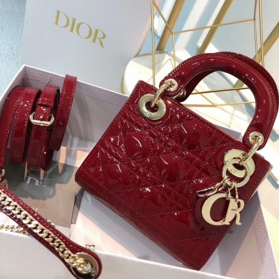 Dior Mini Lady Dior Bag In Red Patent Calfskin TDBS25293