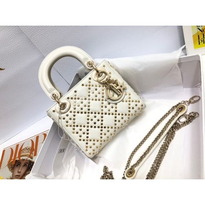 Dior Mini Lady Dior Bag In White Lambskin with Star Embroidery TDBS25297