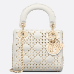 Dior Mini Lady Dior Bag In White Lambskin with Star Embroidery TDBS25297