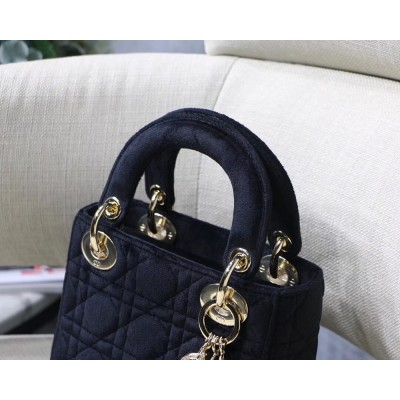 Dior Mini Lady Dior Chain Bag In Black Velvet TDBS25300