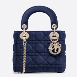 Dior Mini Lady Dior Chain Bag In Blue Velvet TDBS25301