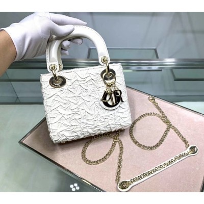 Dior Mini Lady Dior Chain Bag In White Wavy Crinkled Lambskin TDBS25302