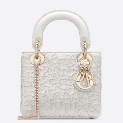 Dior Mini Lady Dior Chain Bag In White Wavy Crinkled Lambskin TDBS25302