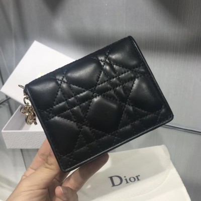 Dior Mini Lady Dior Wallet In Black Lambskin TDBS25563