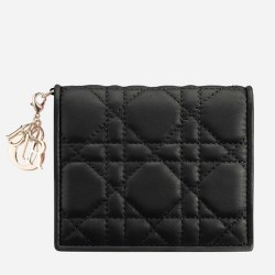 Dior Mini Lady Dior Wallet In Black Lambskin TDBS25563