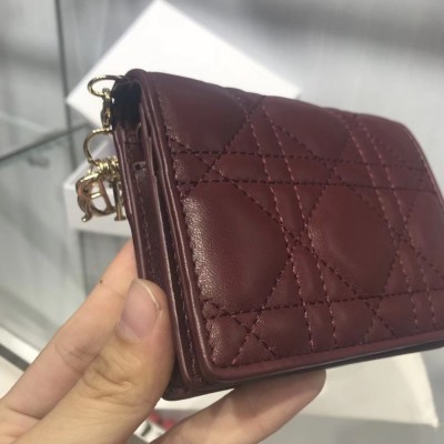 Dior Mini Lady Dior Wallet In Bordeaux Lambskin TDBS25565