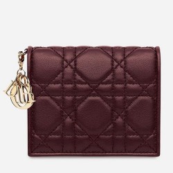 Dior Mini Lady Dior Wallet In Bordeaux Lambskin TDBS25565