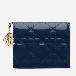 Dior Mini Lady Dior Wallet In Indigo Blue Patent Leather TDBS25566