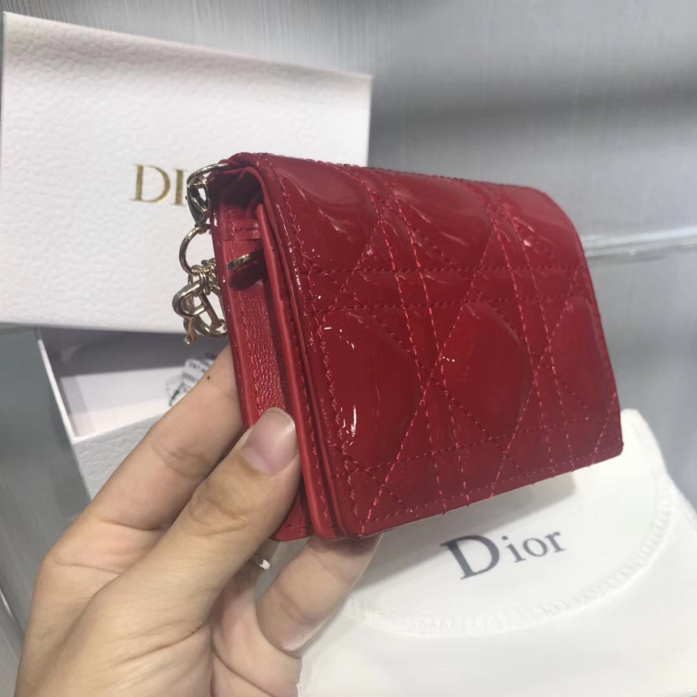 Dior Mini Lady Dior Wallet In Red Patent Leather TDBS25570