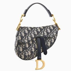 Dior Mini Saddle Bag In Blue Oblique Jacquard Canvas TDBS25421