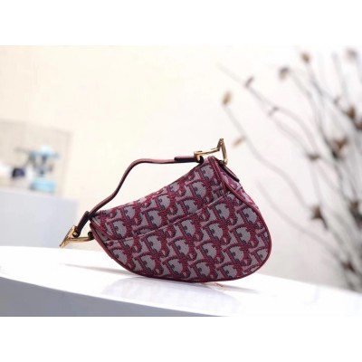 Dior Mini Saddle Bag In Bordeaux Oblique Jacquard Canvas TDBS25422