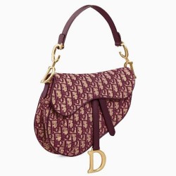 Dior Mini Saddle Bag In Bordeaux Oblique Jacquard Canvas TDBS25422