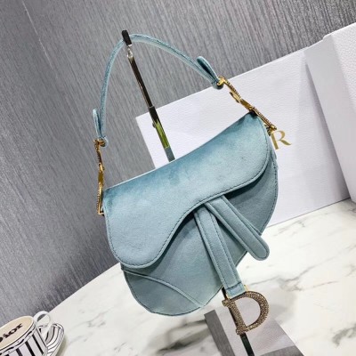 Dior Mini Saddle Bag In Sea Green Velvet TDBS25425