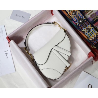 Dior Mini Saddle Bag In White Grained Calfskin TDBS25426