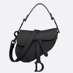 Dior Mini Saddle Bag with Strap in Black Ultramatte Calfskin TDBS25505