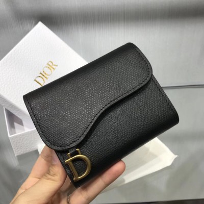 Dior Mini Saddle Tri-Fold Wallet In Black Calfskin TDBS25571