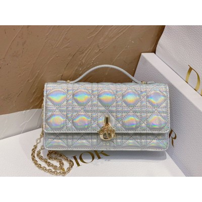 Dior Miss Dior Mini Bag In Iridescent Metallic Silver Lambskin TDBS25304