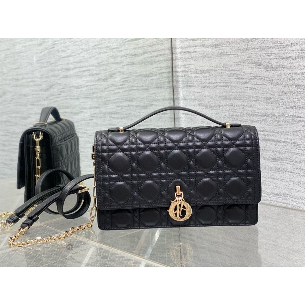 Dior Miss Dior Top Handle Bag in Black Cannage Lambskin TDBS25526