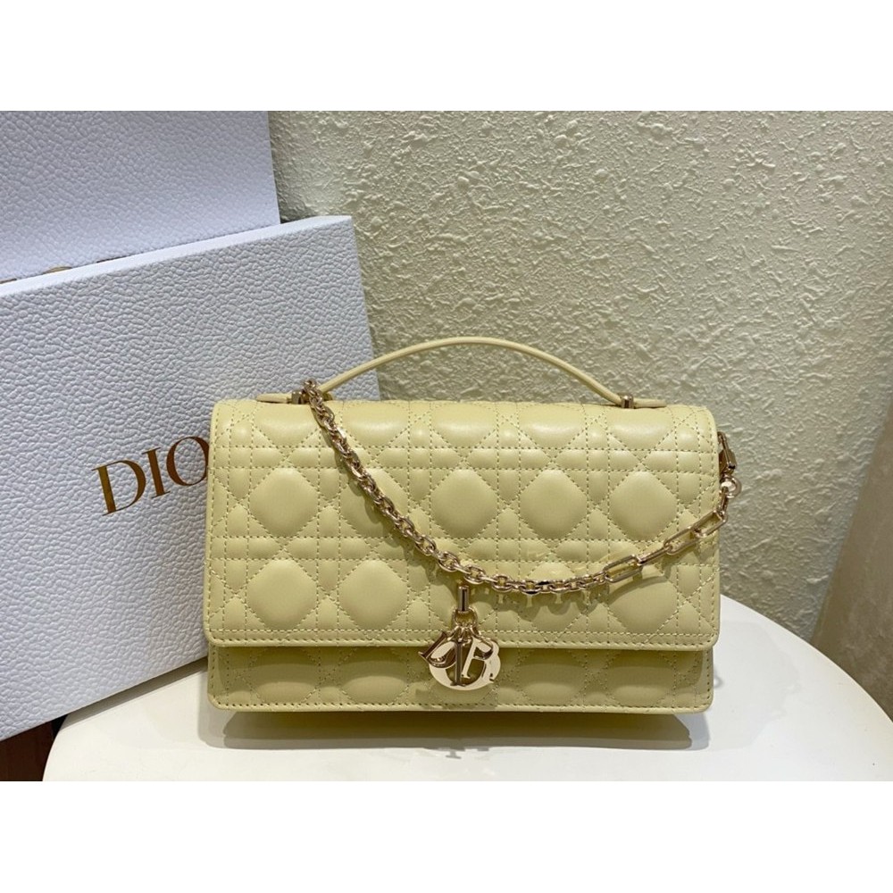 Dior Miss Dior Top Handle Bag in Pastel Yellow Cannage Lambskin TDBS25528