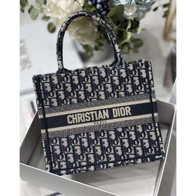 Dior New Small Book Tote In Blue Dior Oblique Jacquard TDBS2974