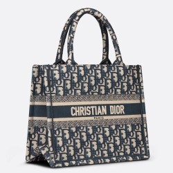 Dior New Small Book Tote In Blue Dior Oblique Jacquard TDBS2974