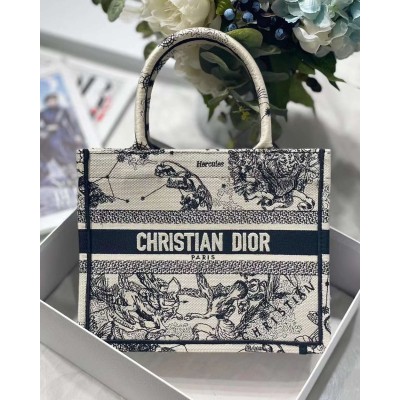 Dior New Small Book Tote In White Toile de Jouy Zodiac Embroidery TDBS2976