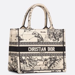 Dior New Small Book Tote In White Toile de Jouy Zodiac Embroidery TDBS2976