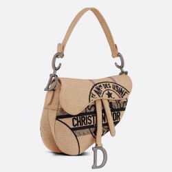 Dior Saddle Bag In Beige Jute Canvas with Dior Union Motif TDBS25427