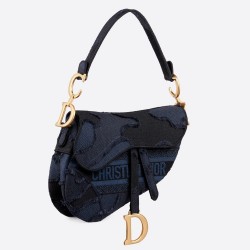 Dior Saddle Bag In Blue Camouflage Canvas TDBS25435