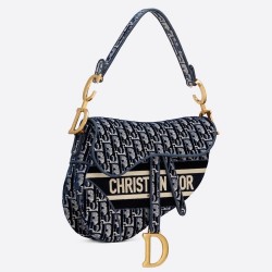 Dior Saddle Bag In Blue Dior Oblique Embroidered Velvet TDBS25436