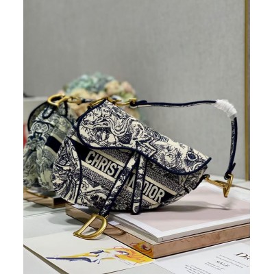 Dior Saddle Bag In Blue Toile de Jouy Embroidery TDBS25439