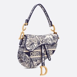 Dior Saddle Bag In Blue Toile de Jouy Embroidery TDBS25439